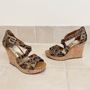 🆕 INC sequin platform cork wedge sand…
